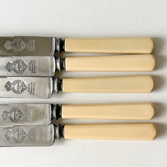 Vintage Superior Cutlery Sheffield Firth Brearley Set 5 Dinner Knives 9.5" MCM - Picture 5 of 9